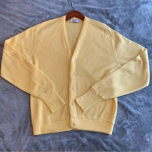Vintage Men’s Grand Slam Munsingwear Penguin Sweater Cardigan Mr Rogers L Yellow - Picture 1 of 7